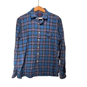 Grayers Clothiers Button Down Mens L Blue Plaid Excellent Cotton Flannel Shirt‎